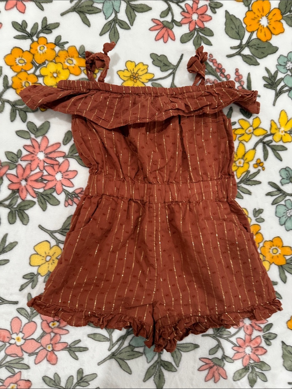 Janie and Jack girls Rust Brown Sparkle Stripe Ruffle Romper